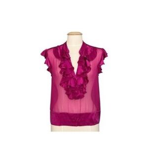 Amanda Uprichard Pink Ruffled Sleeveless Blouse